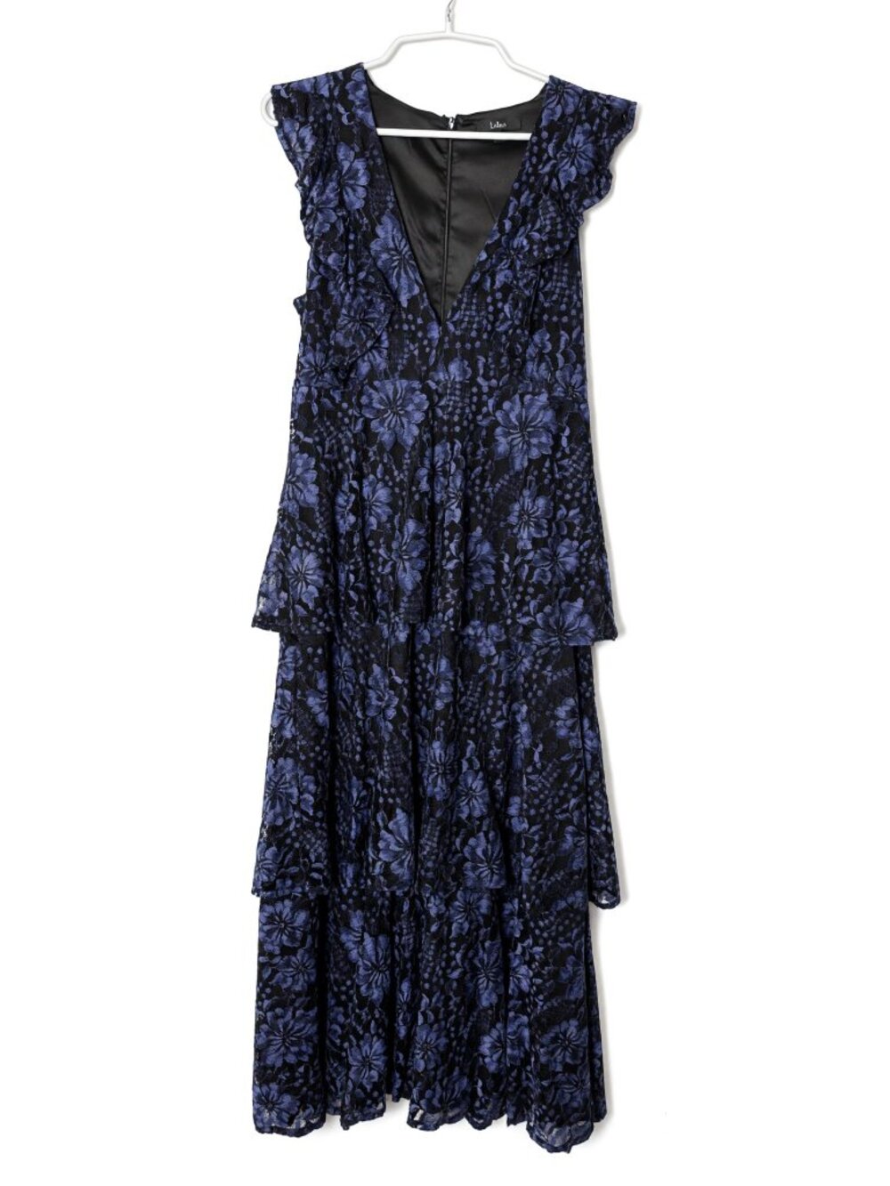 Lulus Molinetto Navy Blue Lace Ruffled Tiered Sleeveless Maxi Dress NWT - Picture 13 of 16